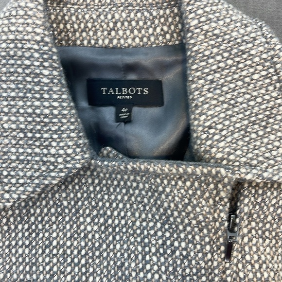 Talbots Moto Jacket Gray Multi Wool Tweed Blend Collared Zip Pockets Lined Sz 4P - Picture 3 of 7